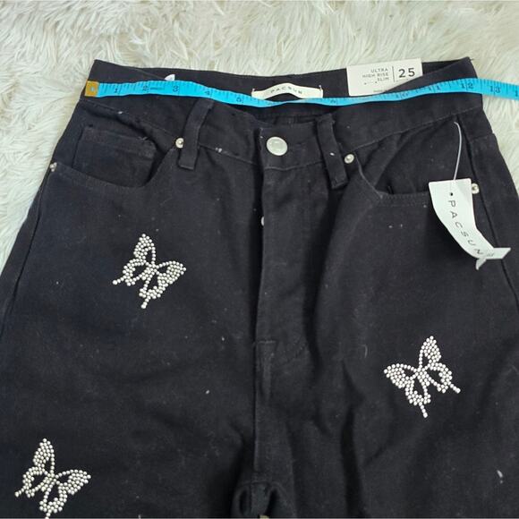 PacSun Women's Black Butterfly Bedazzled High Rise Slim Button Fly Jeans NWT 25 - Picture 11 of 15